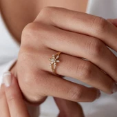 14 Ayar Altın Taşlı Kar Tanesi Yüzük - 1