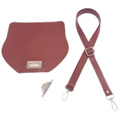 Angel Çanta Aksesuar Suni Deri 21x19 cm Kapaklı ve Ayarlı Saplı Çanta Seti Bordo Renk Gümüş Metalli thumbnail 2