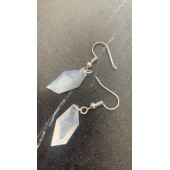 Şeffaf Beyaz Renkli Parlak Gümüş Aksesuarlı Kristal Şekil Sallantılı Epoksi Küpe Hediyelik thumbnail 3