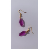 Mor Renkli Sedefli Gold Aksesuarlı Parlak Kristal Şekil Sallantılı Epoksi Küpe El Yapımı Hediyelik thumbnail 1