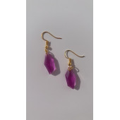 Mor Renkli Sedefli Gold Aksesuarlı Parlak Kristal Şekil Sallantılı Epoksi Küpe El Yapımı Hediyelik thumbnail 2