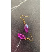 Mor Renkli Sedefli Gold Aksesuarlı Parlak Kristal Şekil Sallantılı Epoksi Küpe El Yapımı Hediyelik thumbnail 3