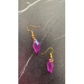 Mor Renkli Sedefli Gold Aksesuarlı Parlak Kristal Şekil Sallantılı Epoksi Küpe El Yapımı Hediyelik thumbnail 8