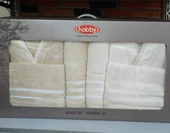 Hobby Sude %60 Bambu %40 Pamuk Aile Bornoz Seti-Krem Bej - 2