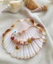 Bileklik Charm Nazar Boncuğu Kalp Yılan Zincir Bileklik thumbnail 1