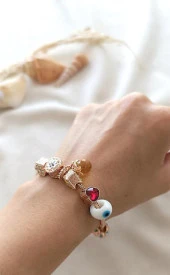 Bileklik Charm Nazar Boncuğu Kalp Yılan Zincir Bileklik thumbnail 4