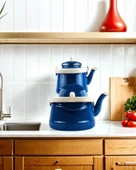 Alev Vintage Emaye Çaydanlık Takımı - Emaye Demlik Takımı - Mega Boy - 2.5 ve 1.0 Litre - 4