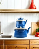 Alev Vintage Emaye Çaydanlık Takımı - Emaye Demlik Takımı - Mega Boy - 2.5 ve 1.0 Litre - 7