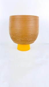 Bitki Tasarımı Antik Kendinden Ayaklı Toprak Saksı Saksılık Sütlü Kahve 19 cm - 3