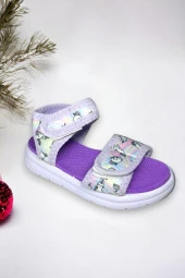 Kedi Baskılı Lila Çocuk Sandalet - 1