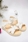 Cırt Cırtlı Ekru Baskılı Kız Çocuk Sandalet - 1