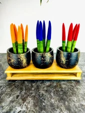 Bitki Tasarımı Ev dekorasyon Aksesuar Siyah Gold Mermer Efektli Toprak Saksı Üçlü Ahşap Tabanlı Belly Çiçeklik Saksı Saksılık thumbnail 2