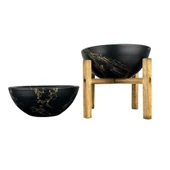 Bitki Tasarımı Ev Dekorasyon Siyah Üzeri Gold Mermer Efektli Aranjman Sunumluk Toprak Saksı Ayaksız Ve 3 Ayaklı İkili Set 20 Cm Çap thumbnail 1