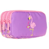 Kaukko Kıds 3 Bölmeli Kalem Çantası (aynalı-Taşlı Flamıngo) - 1