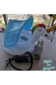 Pompa Hediyeli Gölgelikli Beyaz Renk Unicorn Bebek Deniz Simidi, Bebek Havuz Simidi, 0-4 Yaş 85cm - 1