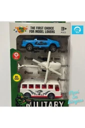 Askeri Araç Seti Araba Helikopter ve Minibüs 3 Lü Çek Bırak Araç Set- Mavi Su Dünyası - 1