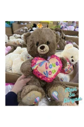 Peluş 30 Cm Kalpli Kahverengi Ayıcık Love You - Mavi Su Dünyası - 1
