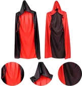 Çift Taraflı Kullanılabilir Siyah Kırmızı Kapişonlu Pelerin 110 cm Yetişkin thumbnail 2