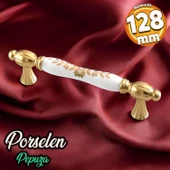 Pepuza Gerçek Porselen Altın Gold 128 mm Mobilya Mutfak Kulp Çekmece Dolap Kulplar Kulpu Kulbu thumbnail 1