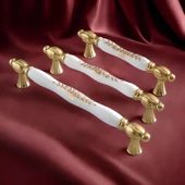 Pepuza Gerçek Porselen Altın Gold 128 mm Mobilya Mutfak Kulp Çekmece Dolap Kulplar Kulpu Kulbu thumbnail 4