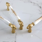 Pepuza Gerçek Porselen Altın Gold 128 mm Mobilya Mutfak Kulp Çekmece Dolap Kulplar Kulpu Kulbu thumbnail 6
