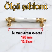 Pepuza Gerçek Porselen Altın Gold 128 mm Mobilya Mutfak Kulp Çekmece Dolap Kulplar Kulpu Kulbu thumbnail 2
