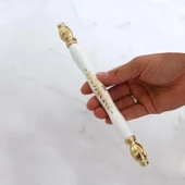 Pepuza Gerçek Porselen Altın Gold 192 mm Mobilya Mutfak Kulp Çekmece Dolap Kulplar Kulpu Kulbu thumbnail 3