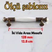 Gordion Gerçek Porselen Eskitme Antik Beyaz 128 mm Mobilya Mutfak Dolabı Dolap Kulpu Kulbu Kulpları - 2
