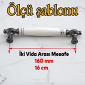 Mira Gerçek Porselen Beyaz Füme Çizgili 160 mm Mobilya Mutfak Kulp Çekmece Dolap Kulplar Kulpu Kulbu thumbnail 2