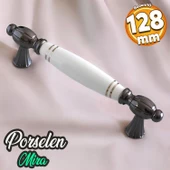 Mira Gerçek Porselen Beyaz Füme Çizgili 128 mm Mobilya Mutfak Kulp Çekmece Dolap Kulplar Kulpu Kulbu thumbnail 1