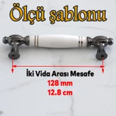 Mira Gerçek Porselen Beyaz Füme Çizgili 128 mm Mobilya Mutfak Kulp Çekmece Dolap Kulplar Kulpu Kulbu thumbnail 2
