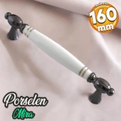 Mira Gerçek Porselen Beyaz Füme Çizgili 160 mm Mobilya Mutfak Kulp Çekmece Dolap Kulplar Kulpu Kulbu thumbnail 1