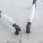Mira Gerçek Porselen Beyaz Füme Çizgili 128 mm Mobilya Mutfak Kulp Çekmece Dolap Kulplar Kulpu Kulbu thumbnail 6