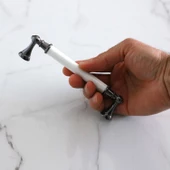 Amos Gerçek Porselen Beyaz Füme 128 mm Mobilya Mutfak Kulp Çekmece Dolap Kulplar Kulpu Kulbu thumbnail 3