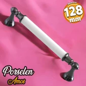 Amos Gerçek Porselen Beyaz Füme 128 mm Mobilya Mutfak Kulp Çekmece Dolap Kulplar Kulpu Kulbu thumbnail 1