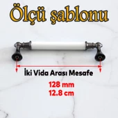 Amos Gerçek Porselen Beyaz Füme 128 mm Mobilya Mutfak Kulp Çekmece Dolap Kulplar Kulpu Kulbu thumbnail 2