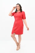 Kadın Büyük Beden Kısa Kollu Yaka Detaylı Elbise 5213-24 - 9