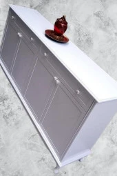 Konsol Klasik Model Tv Sehpa 90386 Ahşap MDF Parlak Beyaz Boya El Yapım - 5