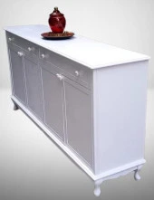 Konsol Klasik Model Tv Sehpa 90386 Ahşap MDF Parlak Beyaz Boya El Yapım - 6