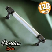 Limira Gerçek Porselen Sedef Eskitme Antik Gümüş 128 mm Mobilya Mutfak Dolap Kulpu Kulbu Kulpları thumbnail 1