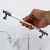 Limira Gerçek Porselen Sedef Eskitme Antik Gümüş 192 mm Mobilya Mutfak Dolap Kulpu Kulbu Kulpları thumbnail 3