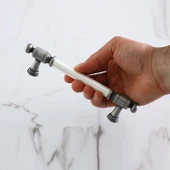 Limira Gerçek Porselen Sedef Eskitme Antik Gümüş 128 mm Mobilya Mutfak Dolap Kulpu Kulbu Kulpları thumbnail 3