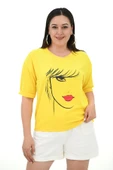 Kadın Büyük Beden Yüz Baskılı T-shirt 1788-25 - 7
