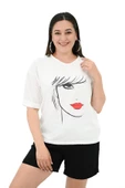 Kadın Büyük Beden Yüz Baskılı T-shirt 1788-25 - 1