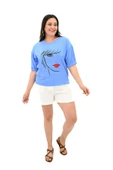 Kadın Büyük Beden Yüz Baskılı T-shirt 1788-25 - 4