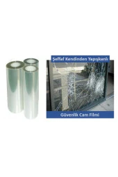 Kendinden Yapışkanlı Şeffaf Cam Koruma Güvenlik Cam Filmi 70 cm 3 Metre thumbnail 1