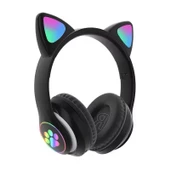 Kablosuz Kedi Kulaklık Işıklı Kulaküst Mikrofonlu Bluetooth Hafıza Kart Girişli Kulaklık - 1
