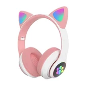 Kablosuz Kedi Kulaklık Işıklı Kulaküst Mikrofonlu Bluetooth Hafıza Kart Girişli Kulaklık - 3