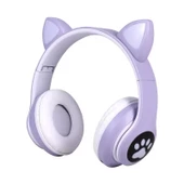 Kablosuz Kedi Kulaklık Işıklı Kulaküst Mikrofonlu Bluetooth Hafıza Kart Girişli Kulaklık - 2