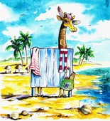 Plajdaki Zürafa - Kanvas Tablo thumbnail 1